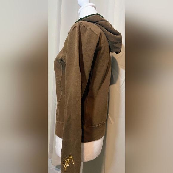 Vintage Billabong Chocolate Brown With Green Velvet Hoodie Detail Gold Stitching - Picture 3 of 6